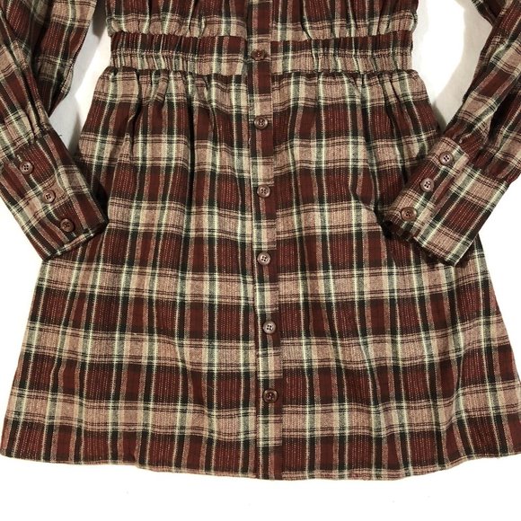 NEW Paper Crane Womens Small Plaid Squared Neck Button Dress Fall NWT $54 - Picture 3 of 12
